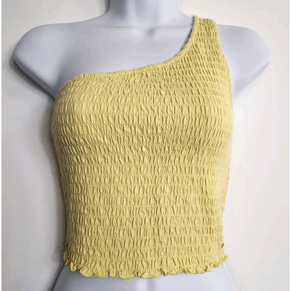 Hollister‎ Crop Top Womens Small Yellow Smocked Off Shoulder Dainty Coquette